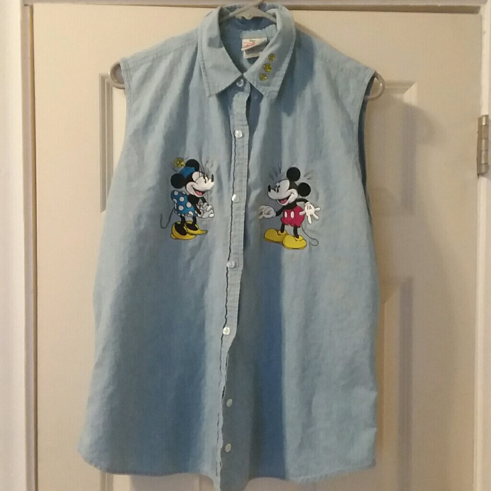 90s vintage Mickey & Minnie denim muscle tee